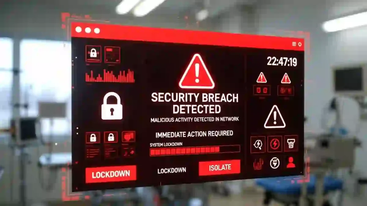 Cybersecurity alert on healthcare network system