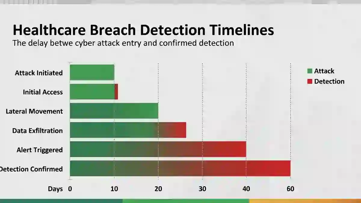 Healthcare Breach Detection Timelines showing delay from attack entry to confirmed detection