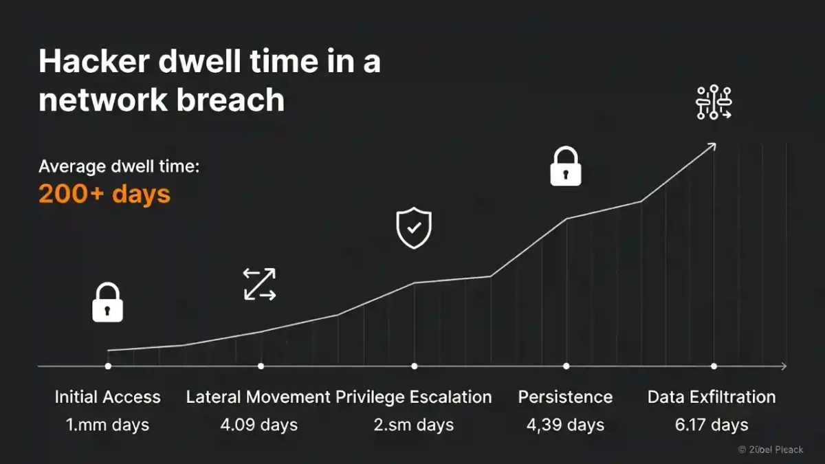 How long do hackers stay undetected timeline example showing dwell time