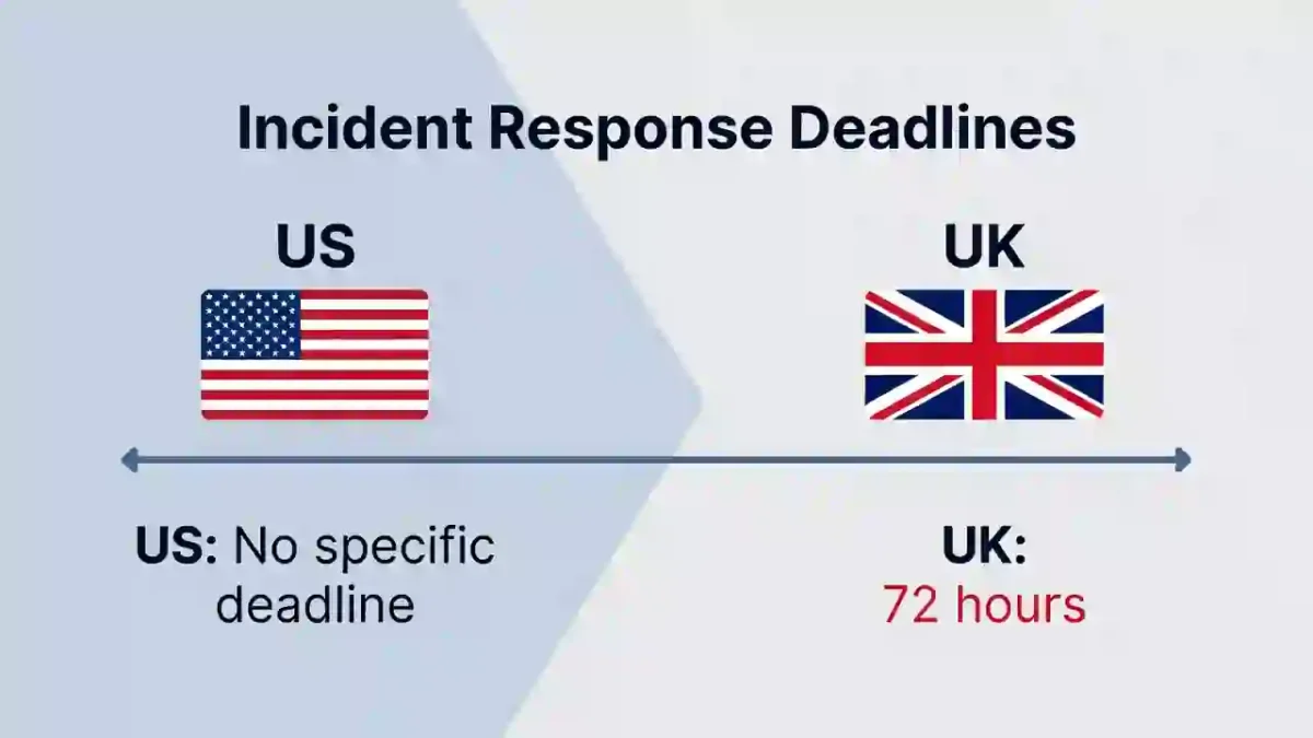 Incident Response Deadlines US UK highlighting UK 72-hour ICO reporting requirement