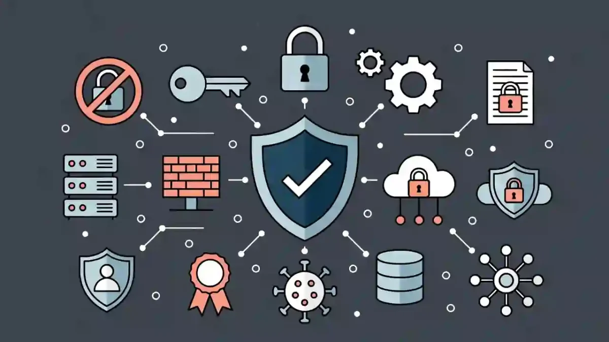 Eye-catching feature image for Information Security, showing a glowing shield, padlock, network connections, secure data, and employee training, designed to grab attention and encourage readers to learn about cybersecurity.