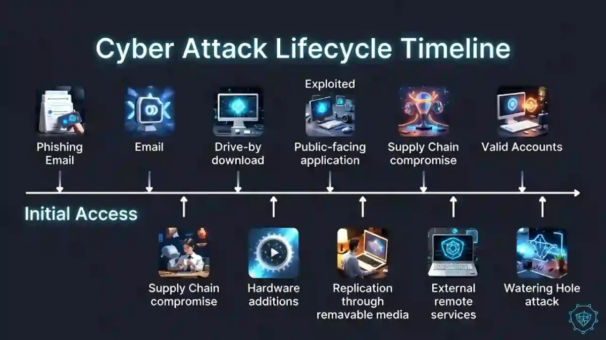 Initial access methods in the Cyber Attack Lifecycle Timeline