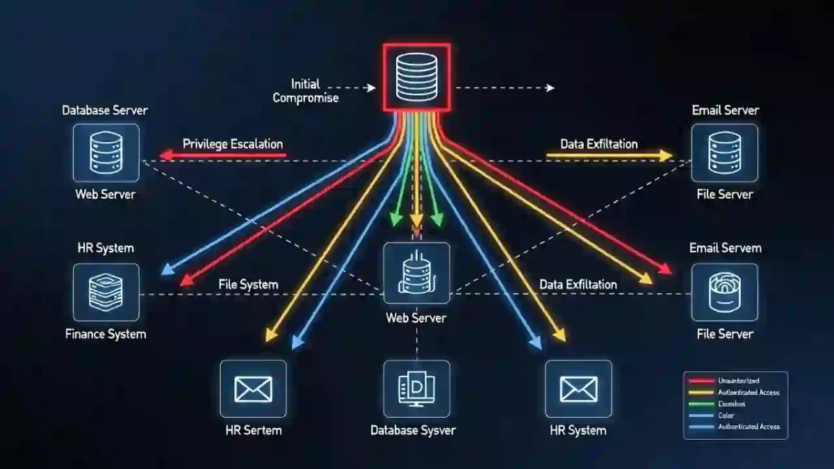 Ransomware detection timeline illustrating attacker movement across servers