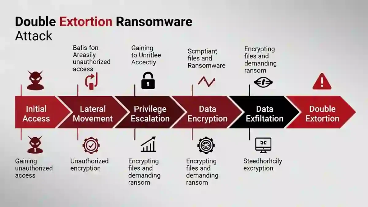 Ransomware Attack Timeline showing double extortion process