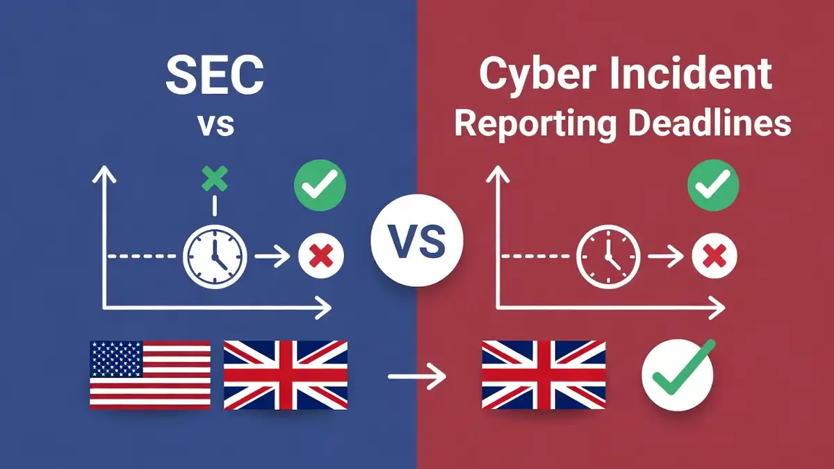 Comparison timeline of US SEC 4-day disclosure rule and UK 72-hour breach reporting deadline
