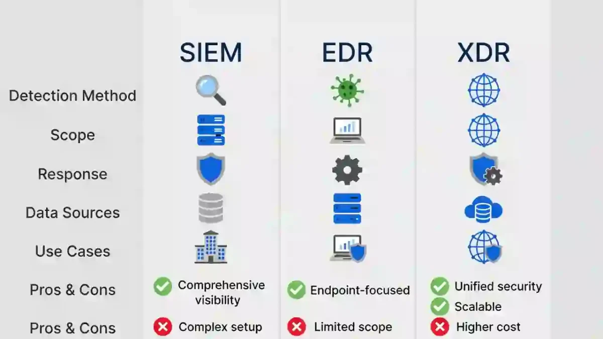 SIEM vs EDR vs XDR comparison diagram