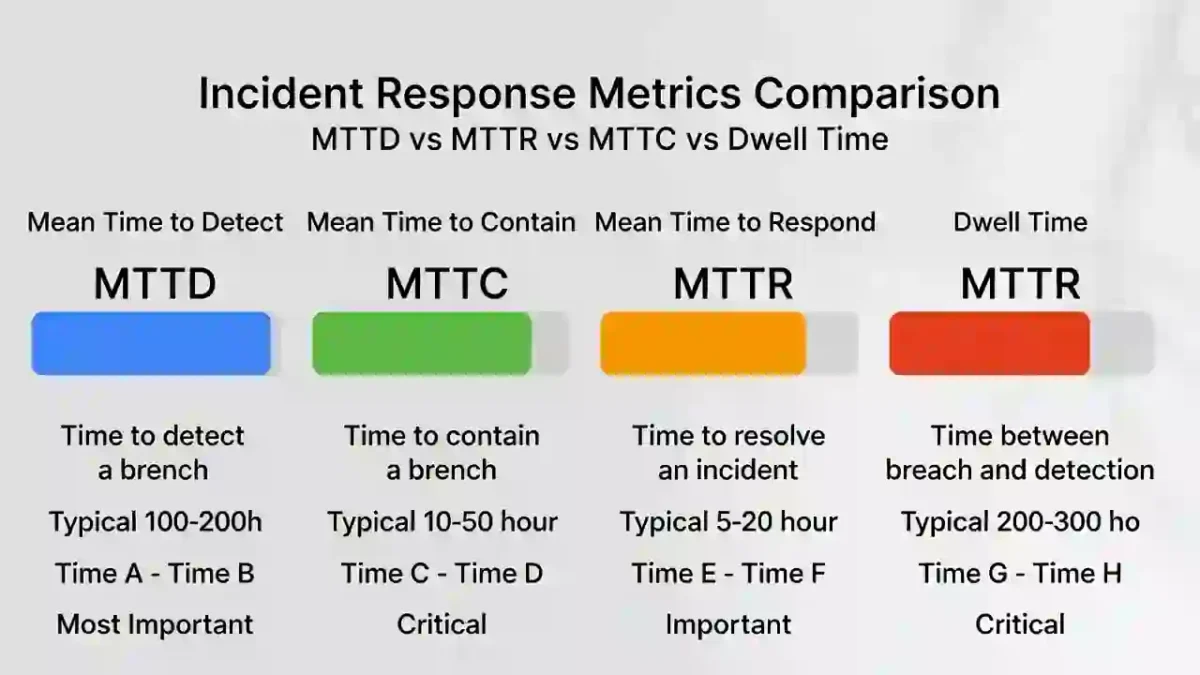 MTTD vs MTTR vs MTTC vs Dwell Time comparison chart