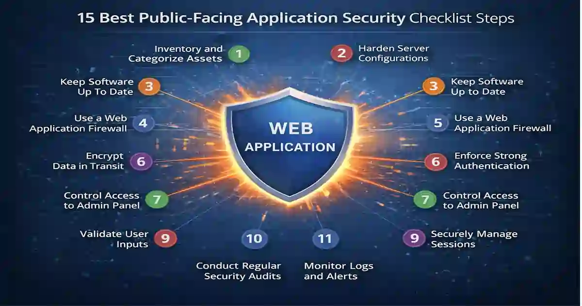 15 best public-facing application security checklist steps infographic for internet-exposed systems