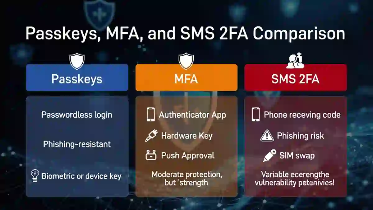 Passkeys vs MFA vs SMS 2FA comparison