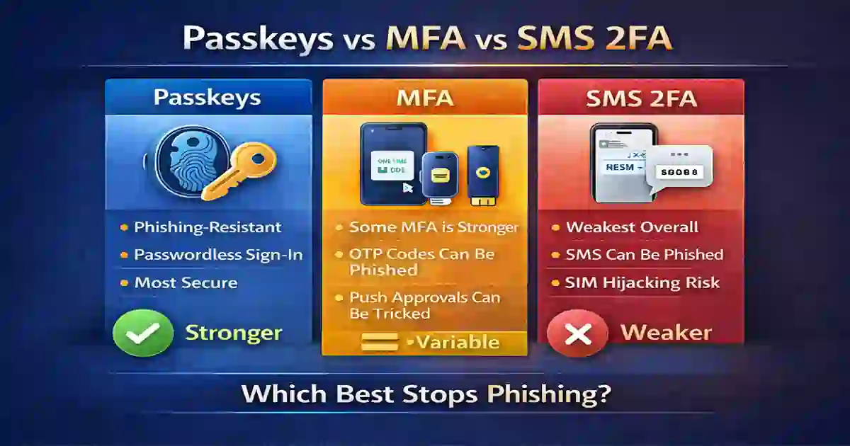 Passkeys vs MFA vs SMS 2FA
