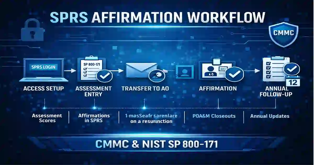 SPRS affirmation workflow for CMMC and NIST SP 800-171