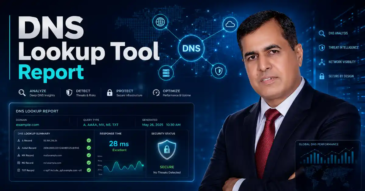 DNS Lookup Tool showing DNS records and domain troubleshooting report